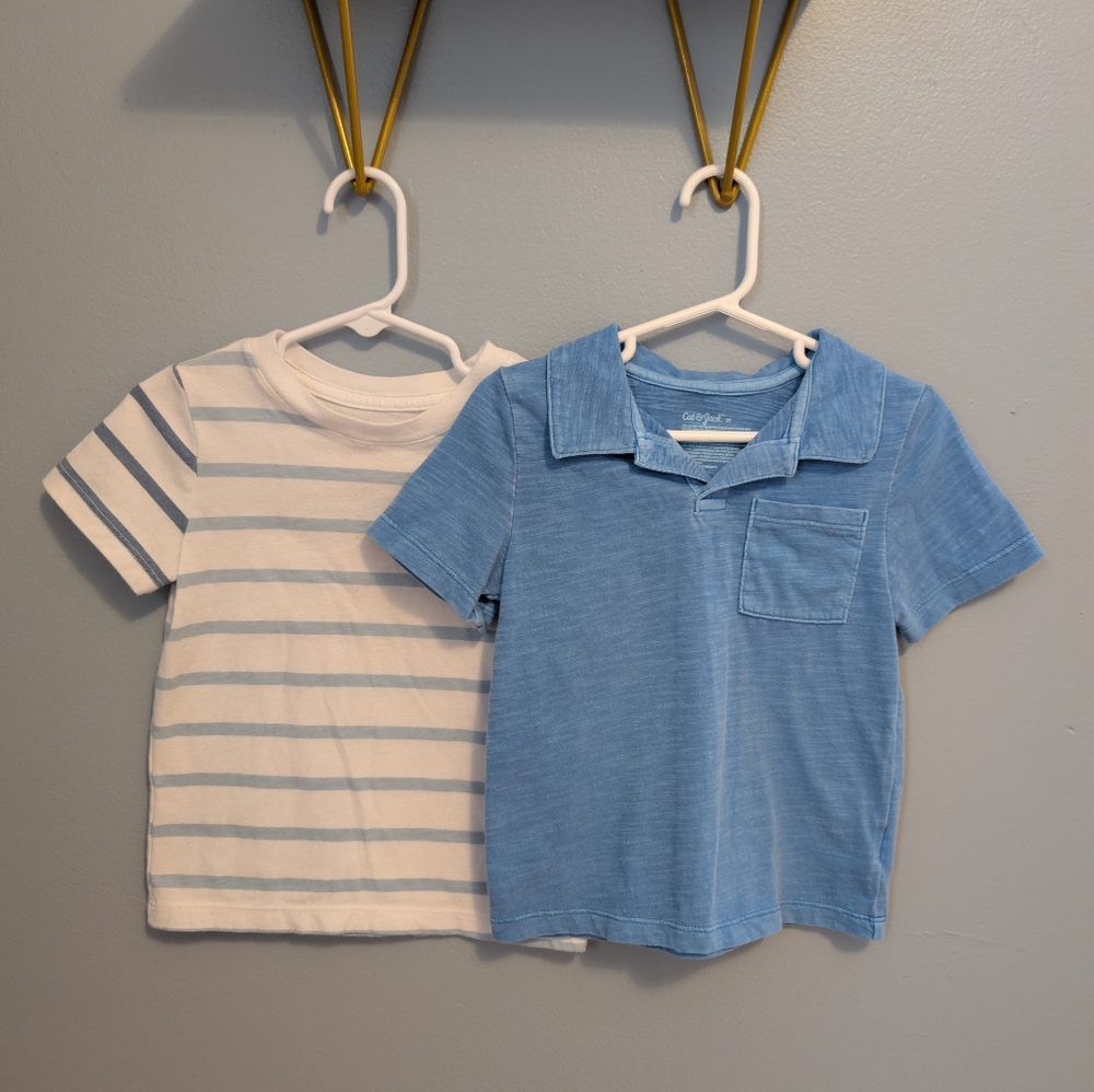 Cat & Jack bundle Blue Collared Shirt and White Striped Tee